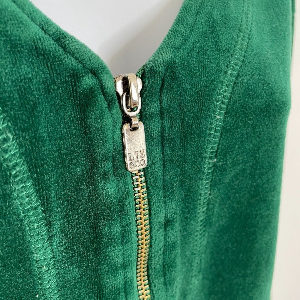 Vintage Y2K Womens VELOUR Jacket Sz LP Dark Green FULL ZIP Long Sleeve Holiday - Picture 3 of 12